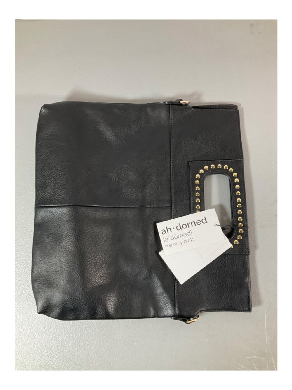 Adorned Black Faux Leather Studded Foldover Clutch - Unisex Fashion Accessory